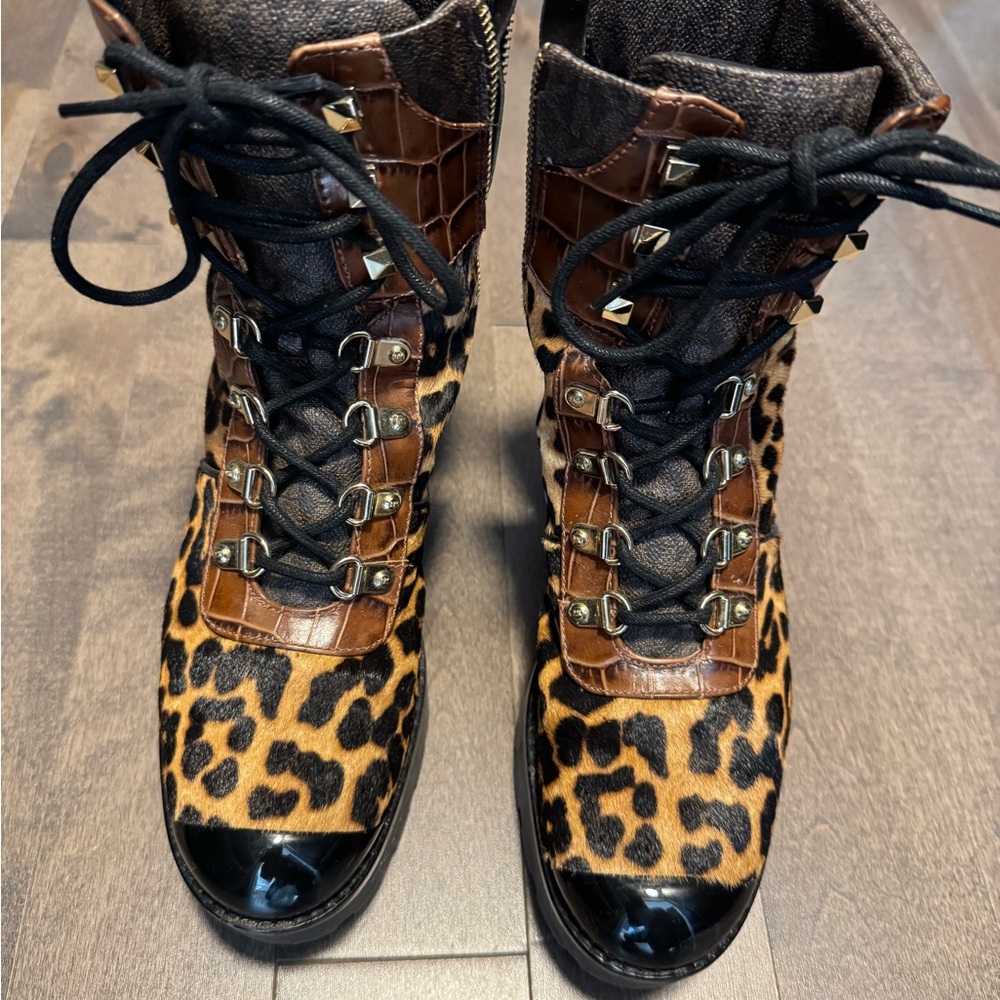 Michael Kors Leopard Print Ankle Boots with Brown Accents